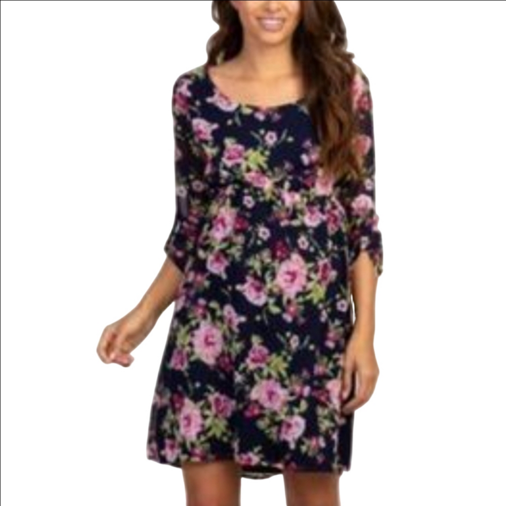 PinkBlush Maternity Floral Navy Dress-XL
